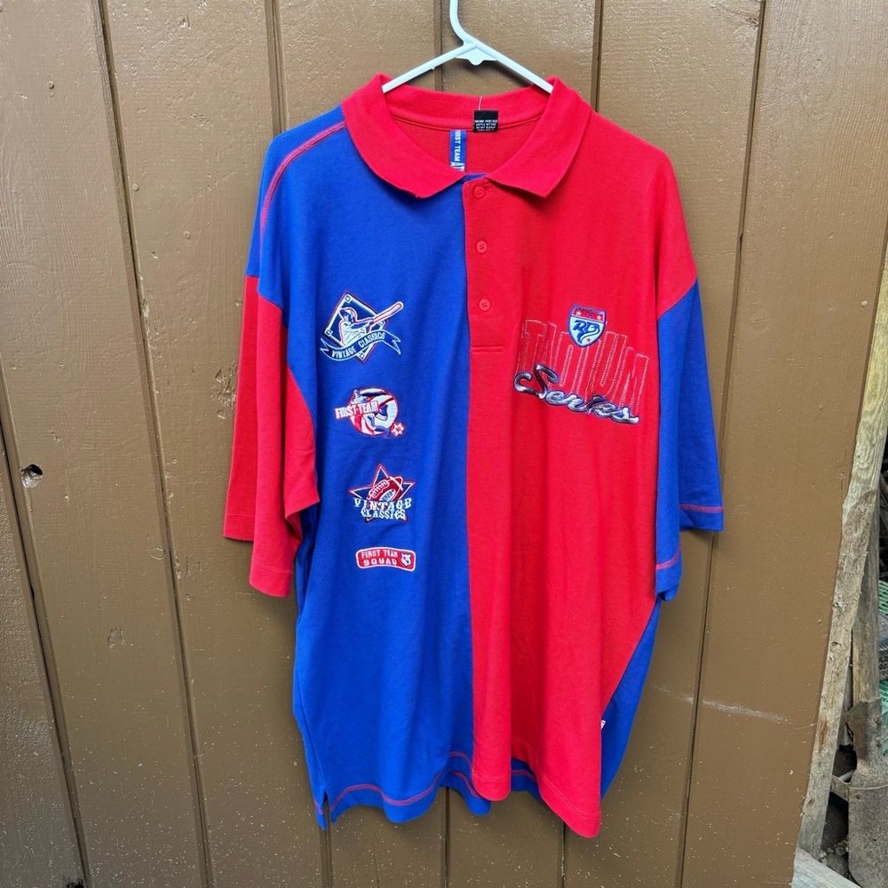 Raw Blue First Team Athletics Mens Size 2XL Blue Red Stadium Series Polo